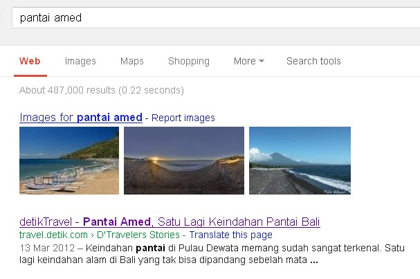 Entry tentang pantai Amed di Google